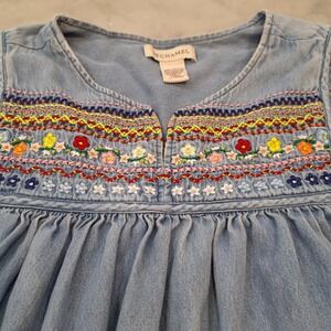 Bechamel Denim Dress Sm Blue Embroidered Floral Boho Oversized Midi Cottagecore